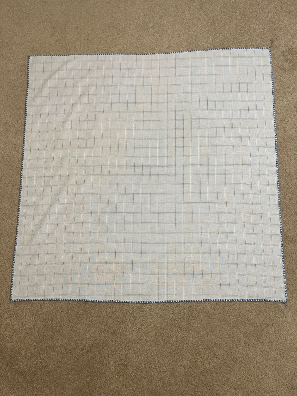 Vintage 35” x 35” Blue Windowpane Table Topper | Dresser Scarf Cottage Decor